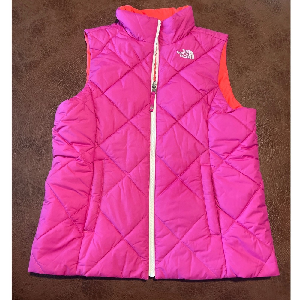 The North Face Pink Quilted Sleeveless Vest with Orange Accents
